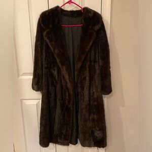 Vintage Real Brown Fur Shawl Collar Swing Coat